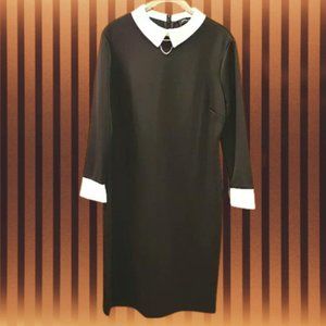 NWT Ivanka Trump Classic Dress, Black White,  Bar Chain Collar Long Sleeve Sz 12